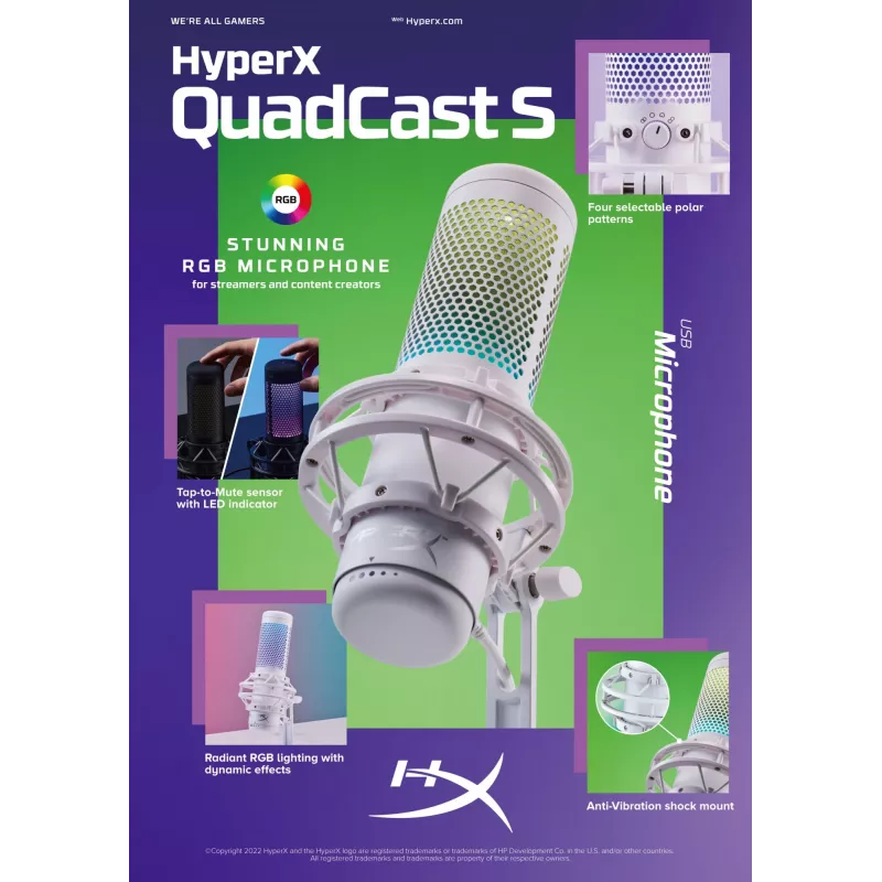 HyperX QuadCast S - USB mikrofons (melnpelēks) - RGB apgaismojums