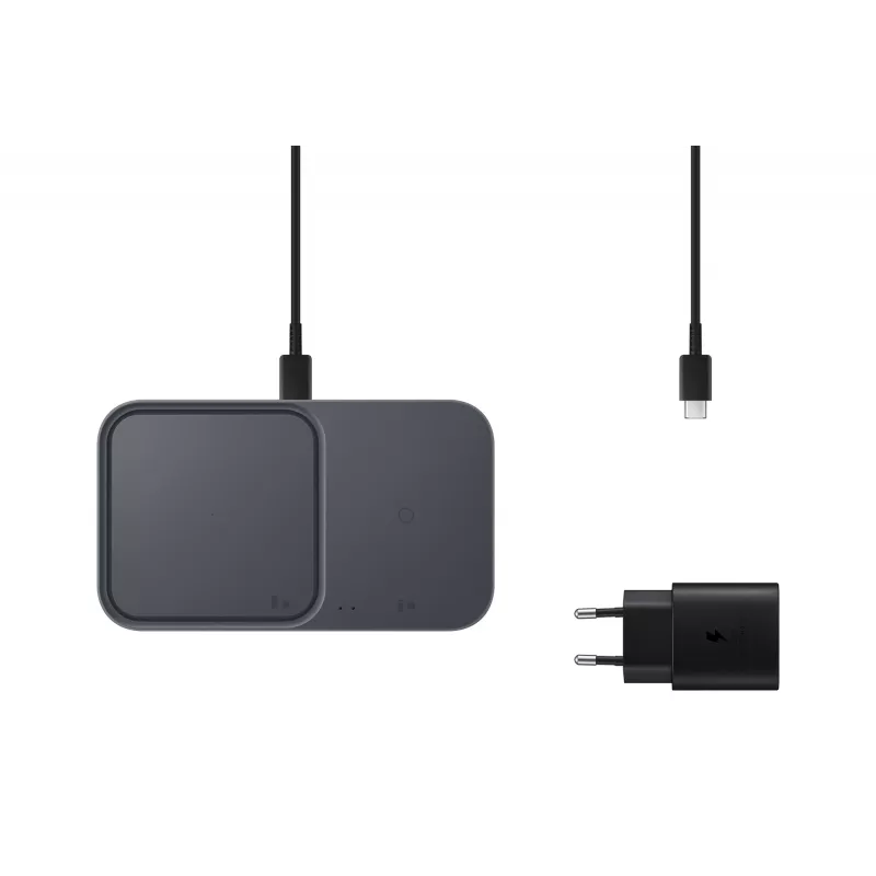 Bezvadu iekštelpu USB lādētājs Samsung EP-P5400 — 15 W, pelēks, paredzēts viedtālrunim, austiņām, viedpulkstenim