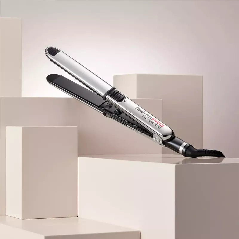 Taisnošanas gludeklis BABYLISS ELIPSIS3000 STYLER — keramikas plāksnes, 55 W, 5 temperatūras līmeņi, 150–230°C, jonu, 2,7 m grozāms vads, melns