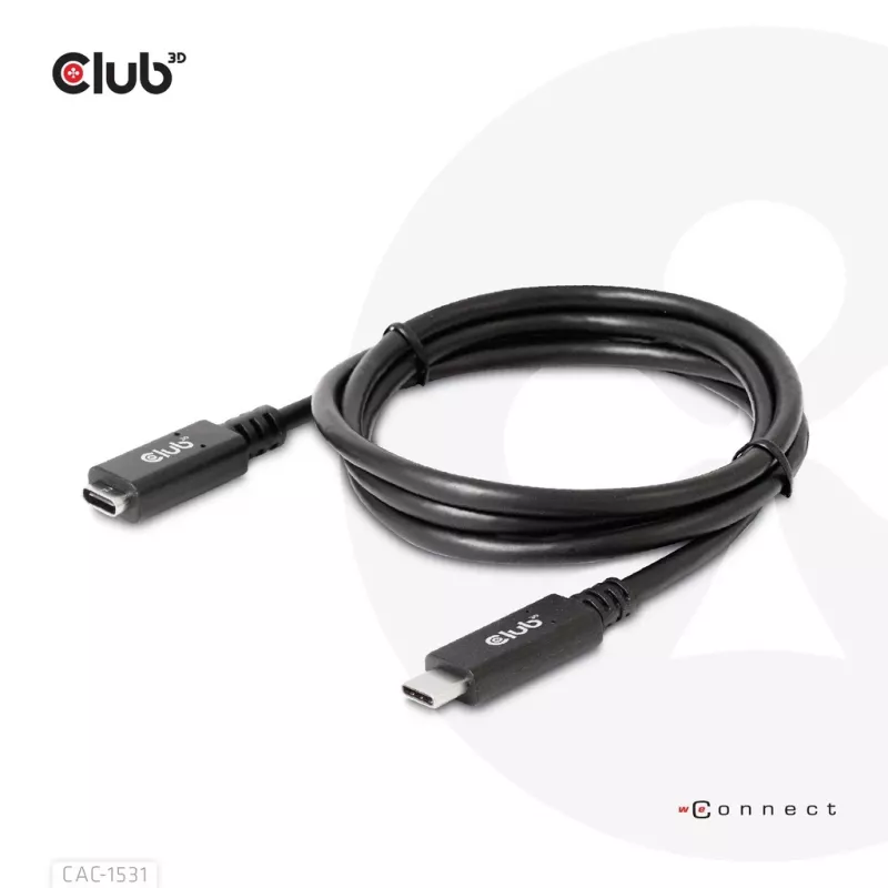 USB Gen1 Type-C pagarinātāja kabelis CLUB3D CAC-1531, 1 m, USB-C vīr. uz 2× USB-C siev., 5 Gbps, 60W PD, 4K@60Hz