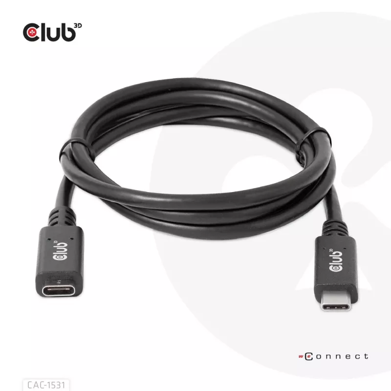 USB Gen1 Type-C pagarinātāja kabelis CLUB3D CAC-1531, 1 m, USB-C vīr. uz 2× USB-C siev., 5 Gbps, 60W PD, 4K@60Hz