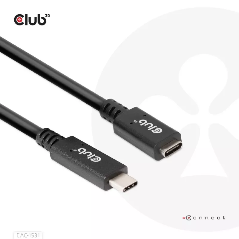 USB Gen1 Type-C pagarinātāja kabelis CLUB3D CAC-1531, 1 m, USB-C vīr. uz 2× USB-C siev., 5 Gbps, 60W PD, 4K@60Hz