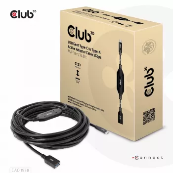 CLUB3D USB Gen1 Type-C uz Type-A aktīvais adaptera kabelis 5Gbps M/F 10m