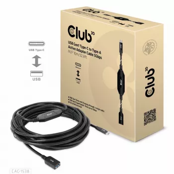 CLUB3D USB Gen1 Type-C uz Type-A aktīvais adaptera kabelis 5Gbps M/F 10m