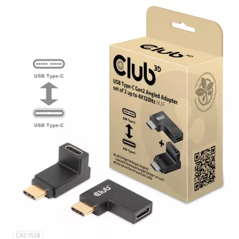 USB Type-C Gen2 leņķa adapteru komplekts (2 gab.) CLUB3D CAC-1528 — USB-C uz USB-C, atbalsta 4K@120Hz