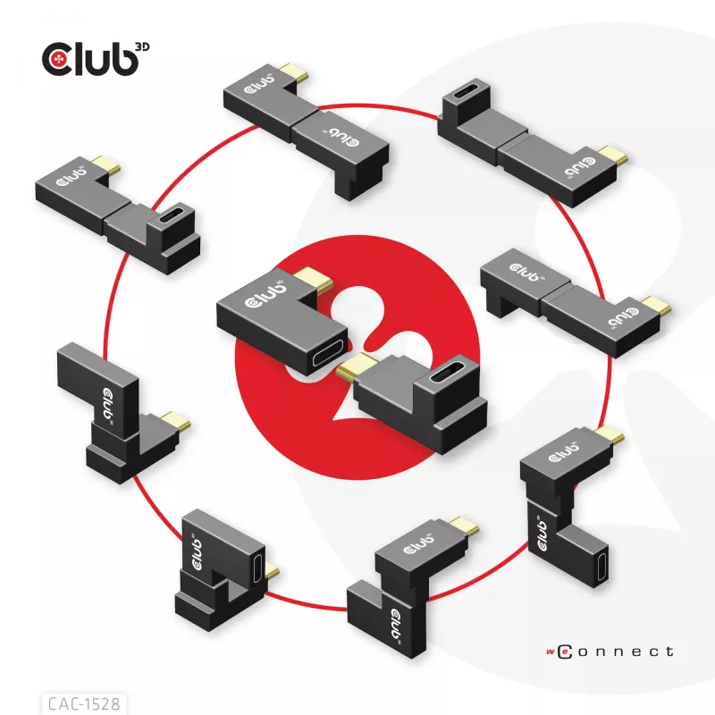 USB Type-C Gen2 leņķa adapteru komplekts (2 gab.) CLUB3D CAC-1528 — USB-C uz USB-C, atbalsta 4K@120Hz