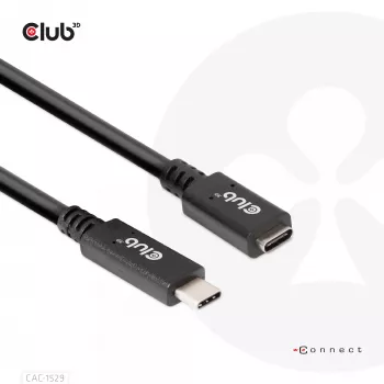 CLUB3D USB Gen1 Type-C pagarinājuma kabelis 5Gbps 60W(20V/3A) 4K60Hz M/F 2m/6.56ft