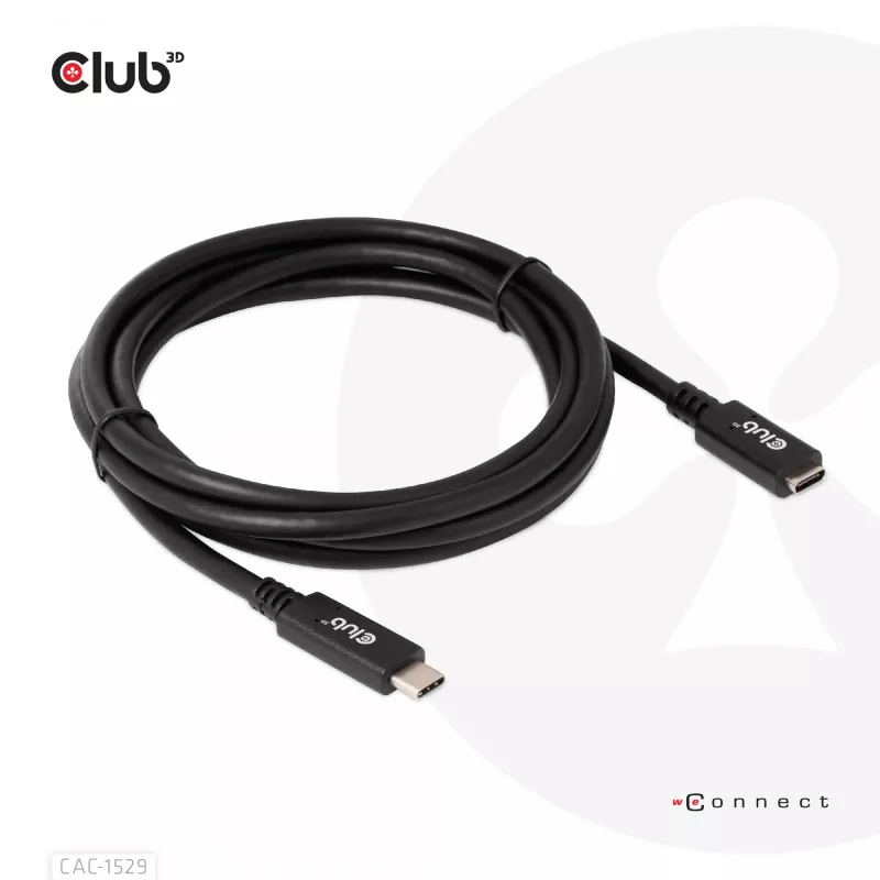 CLUB3D USB Gen1 Type-C pagarinājuma kabelis 5Gbps 60W(20V/3A) 4K60Hz M/F 2m/6.56ft