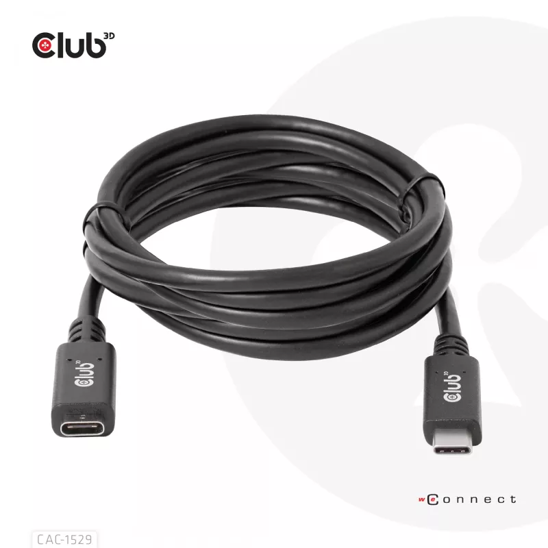 CLUB3D USB Gen1 Type-C pagarinājuma kabelis 5Gbps 60W(20V/3A) 4K60Hz M/F 2m/6.56ft