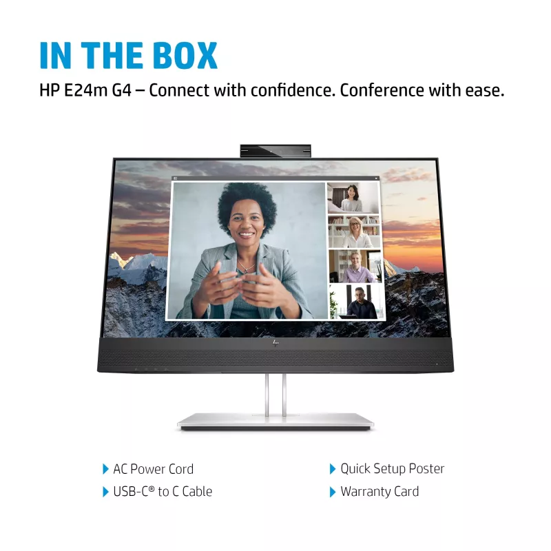 HP E24m G4 FHD USB-C konferences monitors, 60,5 cm (23,8 colli), 1920 x 1080 pikseļi, Full HD, LCD, 5 ms, Melns