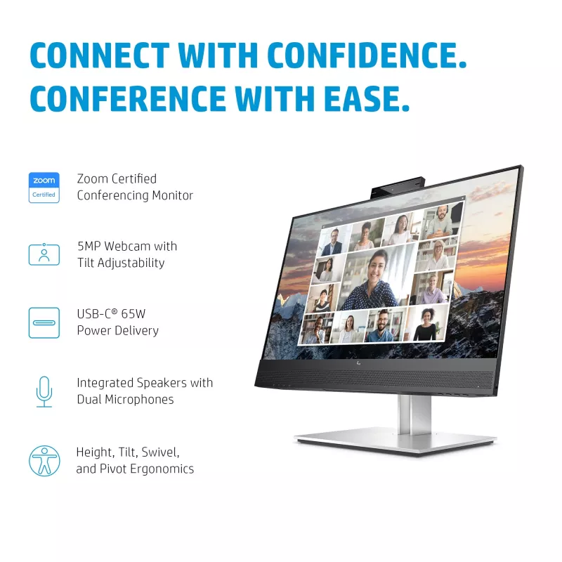 HP E24m G4 FHD USB-C konferences monitors, 60,5 cm (23,8 colli), 1920 x 1080 pikseļi, Full HD, LCD, 5 ms, Melns
