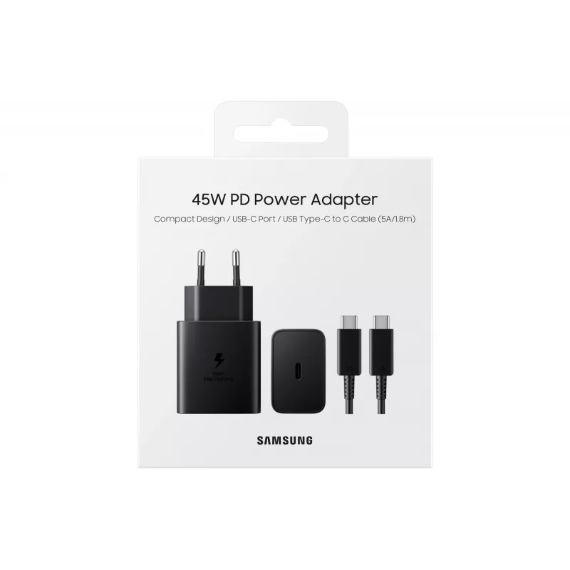 Samsung EP-T4510 universāls ātrās uzlādes iekštelpu AC lādētājs 45W USB-C PD 3.0 melns