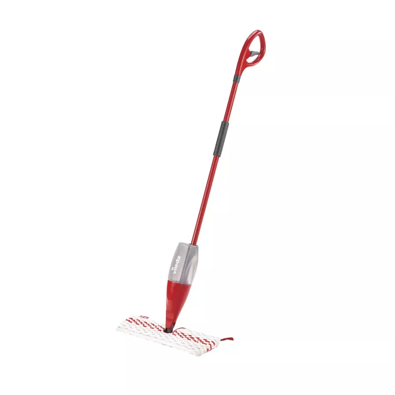Mop VILEDA Spray Max Microfibre Dry & Wet — plastmasas galva, 0,6 L ūdens tvertne, antibakteriāls, balts/sarkans