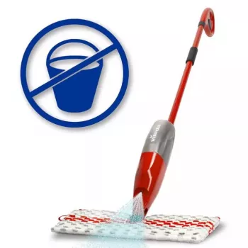 Mop VILEDA Spray Max Microfibre Dry & Wet — plastmasas galva, 0,6 L ūdens tvertne, antibakteriāls, balts/sarkans