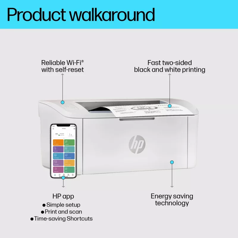 HP LaserJet M110w printeris, lāzeris, 600 x 600 DPI, A4, 20 lpp/min, tīklam gatavs, balts