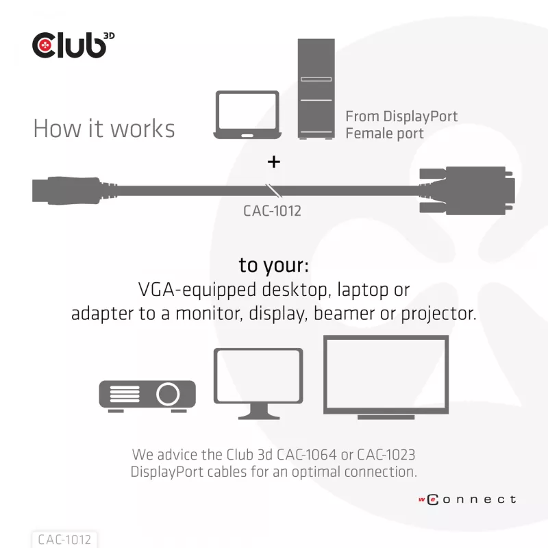 DisplayPort to VGA kabelis M/M CLUB3D CAC-1012 2m