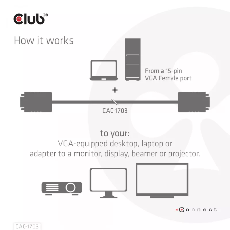 VGA kabelis, divvirzienu, M/M, 3 m, 28AWG, CLUB3D CAC-1703