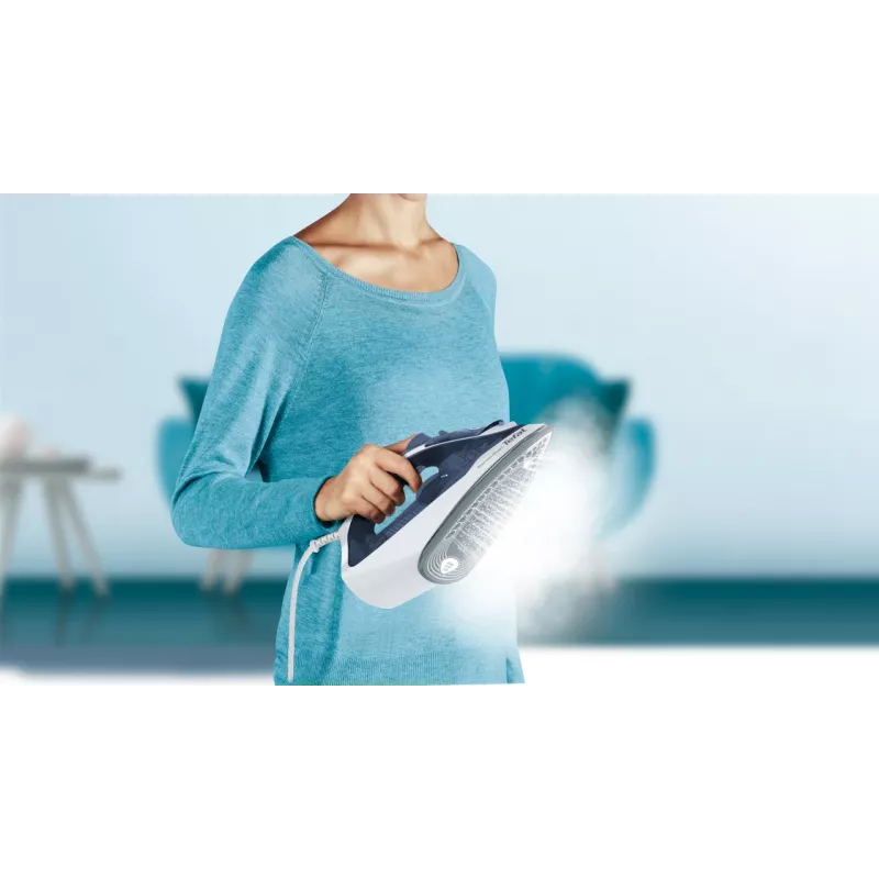 Tefal Express Steam FV2837 sausā un tvaika gludeklis ar Cerilium zoli, 2400 W, zils, pelēks, balts