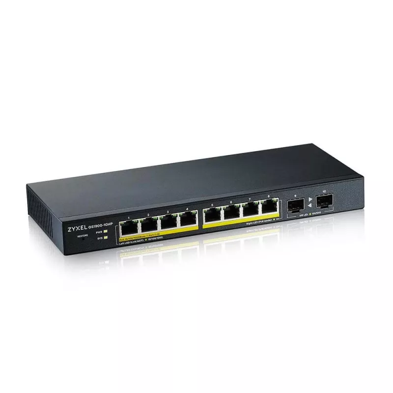 Zyxel GS1900-10HP pārvaldāms L2 Gigabit Ethernet (10/100/1000) Power over Ethernet (PoE) Melns