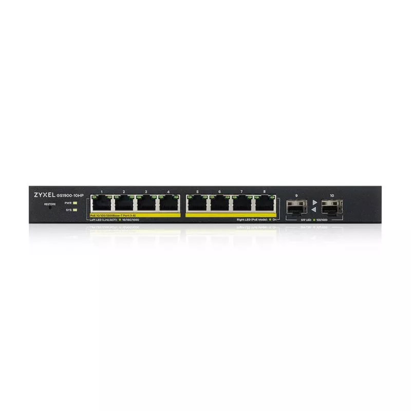 Zyxel GS1900-10HP pārvaldāms L2 Gigabit Ethernet (10/100/1000) Power over Ethernet (PoE) Melns