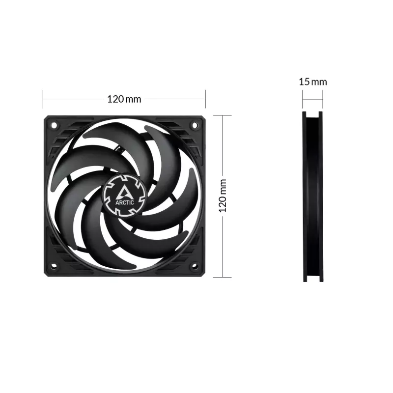 ARCTIC P12 Slim PWM PST Spiediena optimizēts 120 mm PWM ventilators ar integrētu Y-kabeli