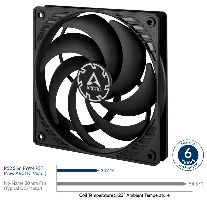 ARCTIC P12 Slim PWM PST Spiediena optimizēts 120 mm PWM ventilators ar integrētu Y-kabeli