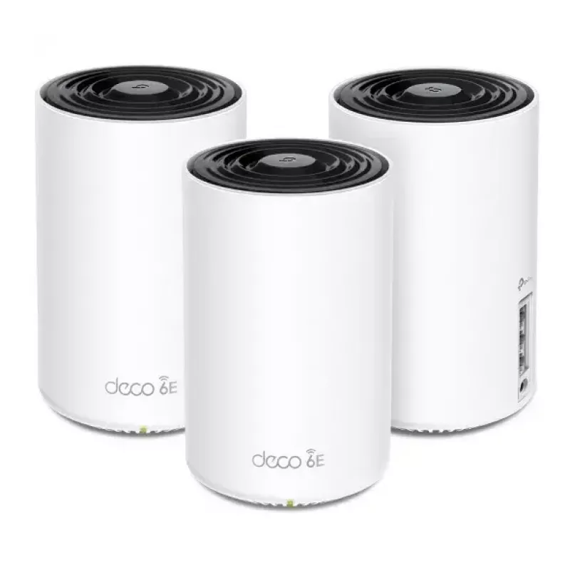 Router TP‑LINK AXE5400 Mesh Wi‑Fi 6E sistēma — Tri‑Band 2.4/5/6 GHz, pārklājums līdz 670 m², 3× LAN, 4 iekšējās antenas
