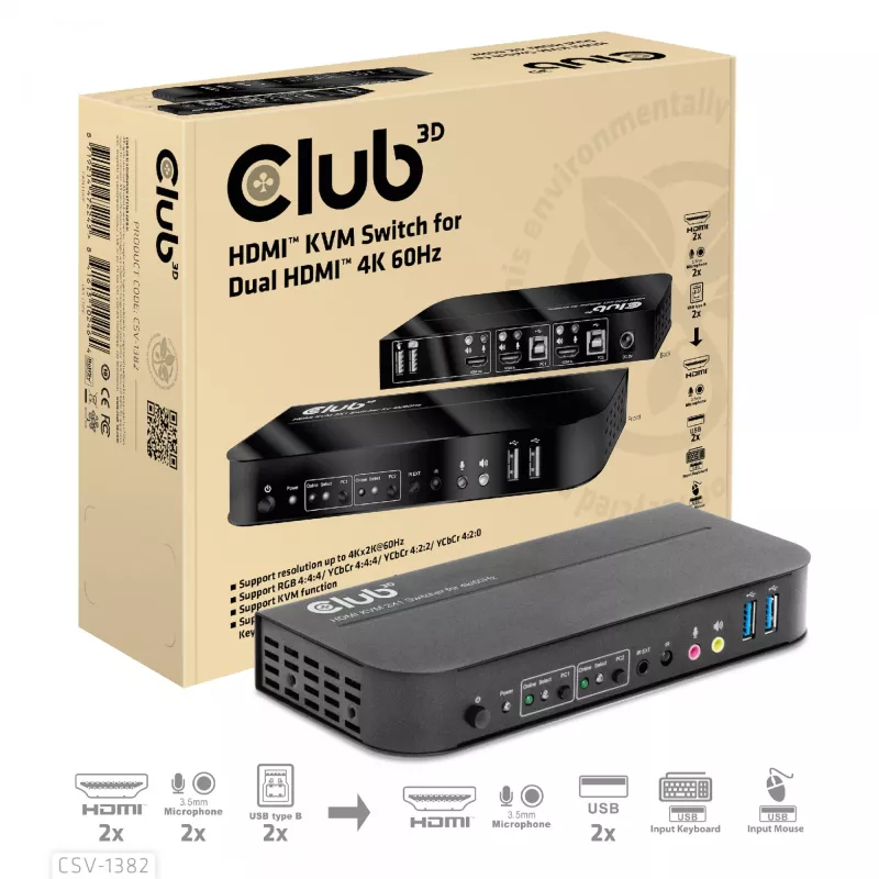 KVM Switch CLUB3D CSV-1382 Dual HDMI 4K 60Hz USB