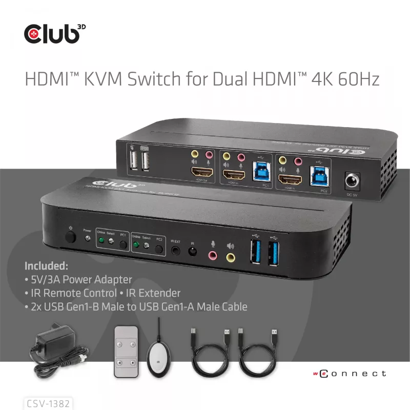 KVM Switch CLUB3D CSV-1382 Dual HDMI 4K 60Hz USB