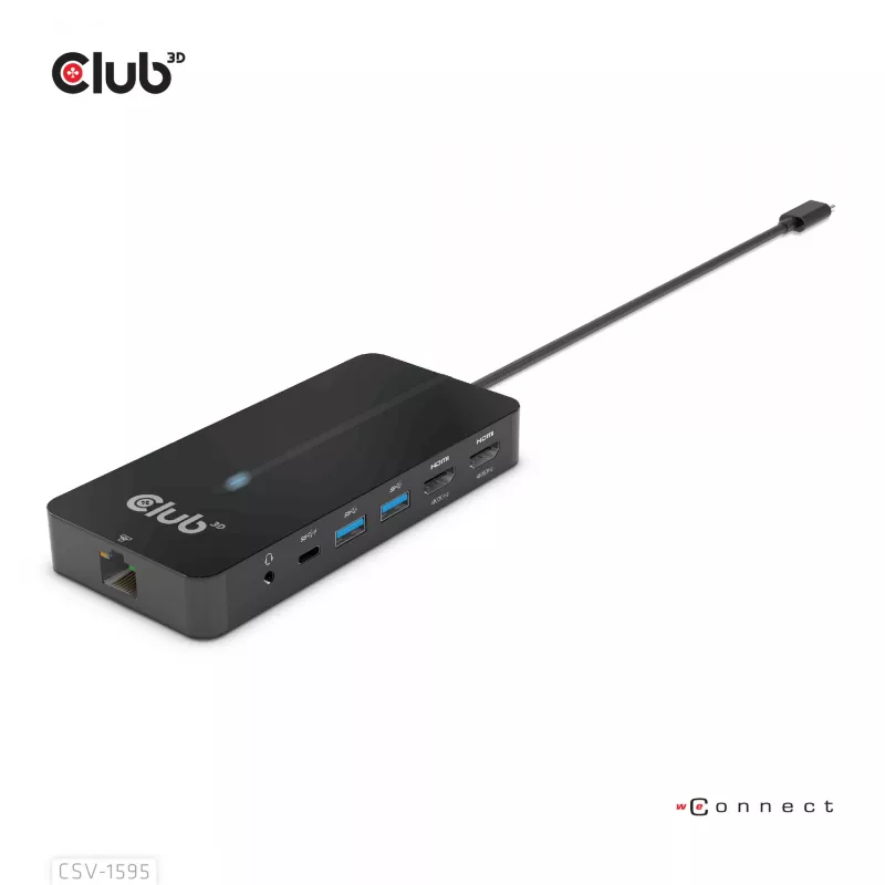 CLUB3D 7-in-1 Type-C centrmezgls ar 2x HDMI, 2x USB Gen1 Type-A, 1x RJ45, 1x 3.5mm Audio, 1x USB Gen1 Type-C 100W sieviešu ports