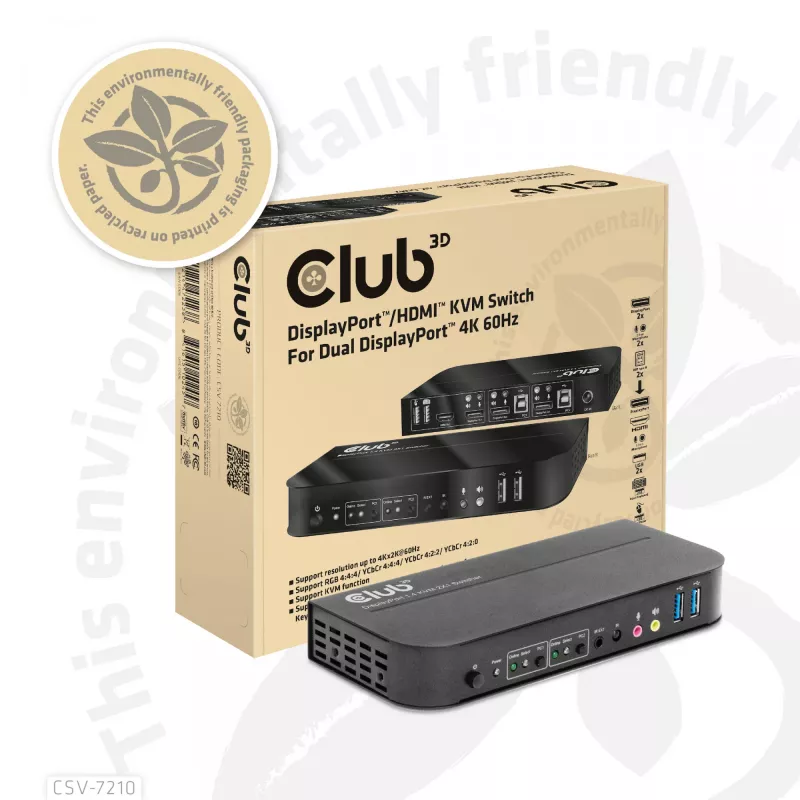 CLUB3D DisplayPort/HDMI KVM slēdzis diviem DisplayPort 4K 60Hz