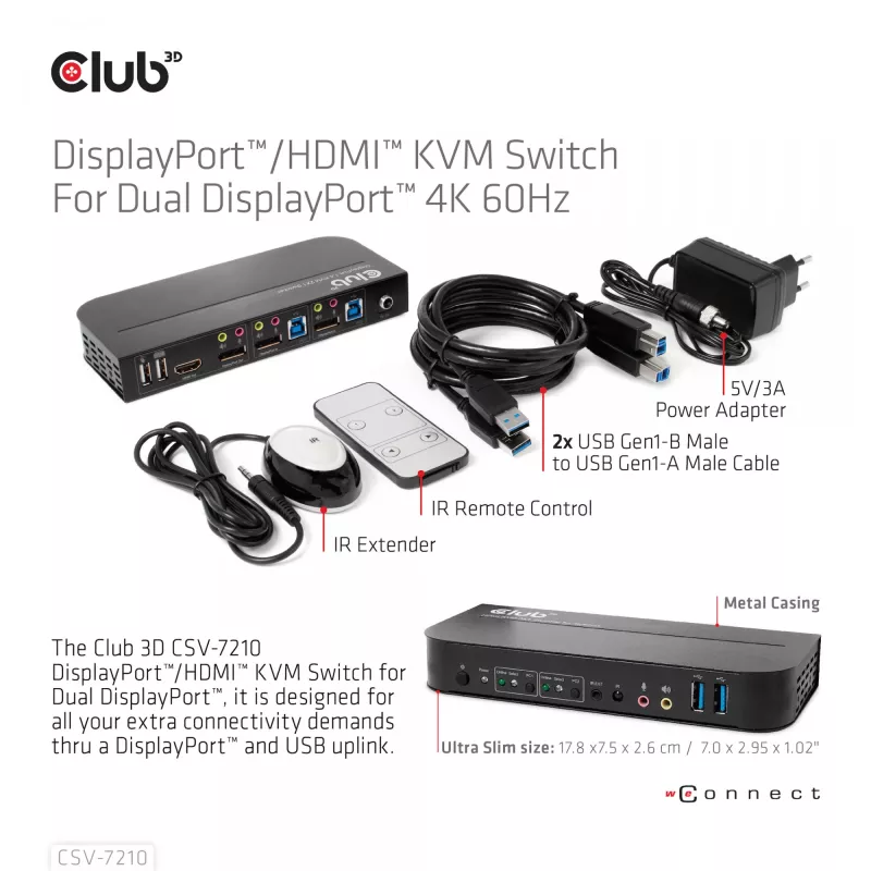 CLUB3D DisplayPort/HDMI KVM slēdzis diviem DisplayPort 4K 60Hz