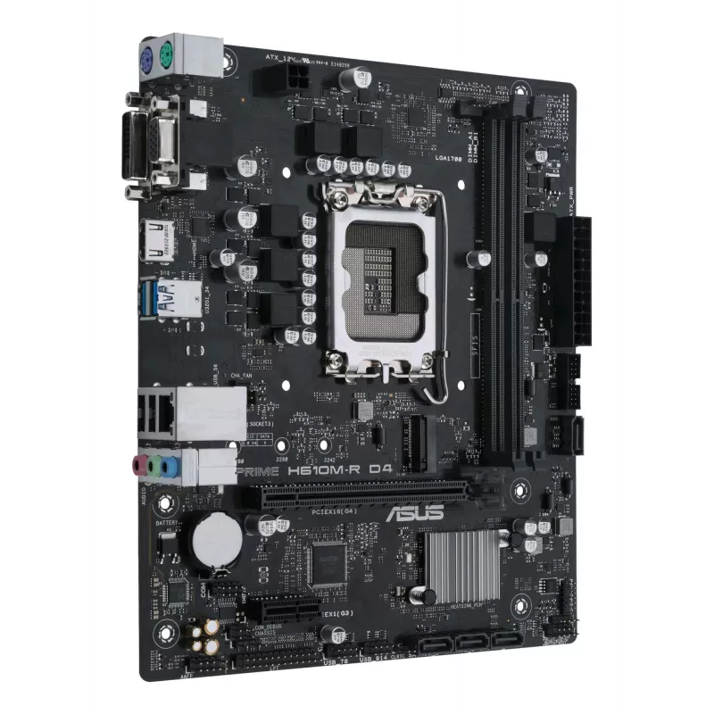 Mātesplate ASUS PRIME H610M-R D4 — Intel H610, LGA 1700, Micro ATX, DDR4, 2 DIMM (līdz 64 GB), M.2 un SATA III, USB Type-A