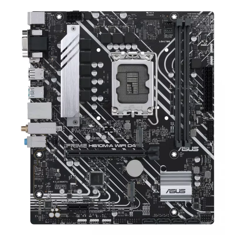Mātesplate ASUS PRIME H610M-A WIFI D4 — Intel H610, LGA1700, micro ATX, DDR4, 2x DIMM, Wi‑Fi 5, Bluetooth 5.0, 2x M.2, HDMI 2.1, DP 1.4