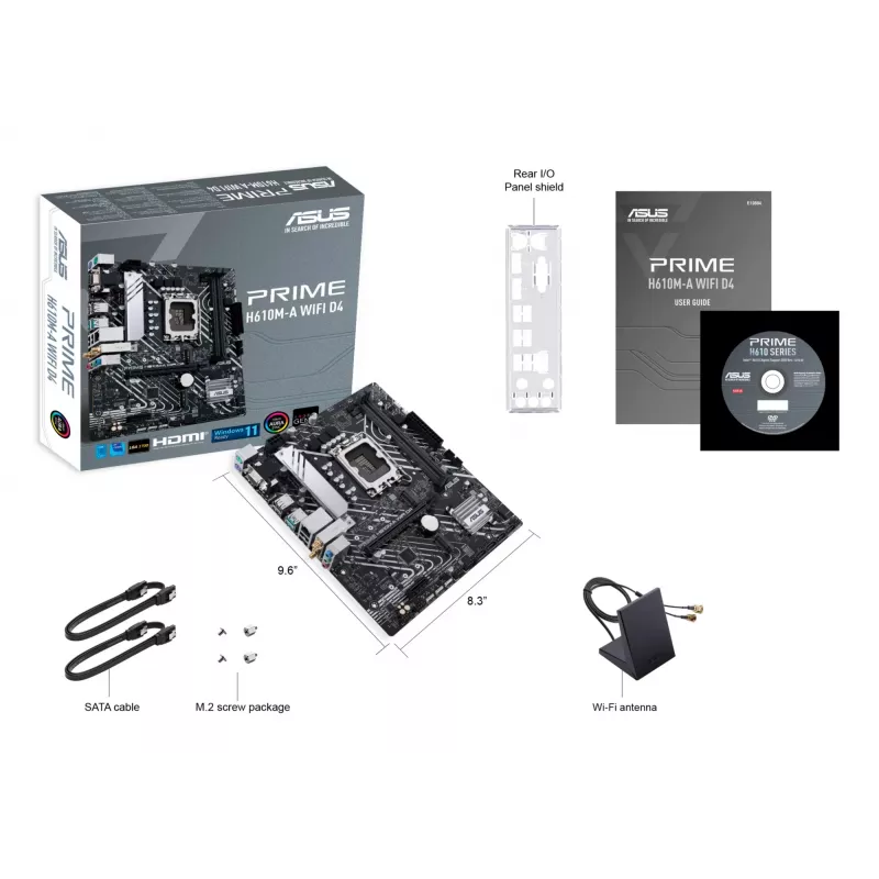 Mātesplate ASUS PRIME H610M-A WIFI D4 — Intel H610, LGA1700, micro ATX, DDR4, 2x DIMM, Wi‑Fi 5, Bluetooth 5.0, 2x M.2, HDMI 2.1, DP 1.4