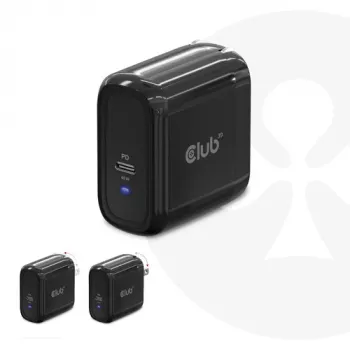 CLUB3D Travel Charger 65W GAN tehnoloģija, viens ports USB Type-C, Power Delivery (PD) 3.0 atbalsts