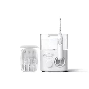 Mutes skalotājs Philips Power Flosser 7000 HX3911/40, darbināms ar baterijām, balts, universāls maiņstrāvas lādētājs