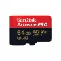 MicroSDXC zibatmiņa SANDISK Extreme PRO 64GB UHS‑I U3 V30 A2, lasīšana 200 MB/s, rakstīšana 90–140 MB/s, ietver SD adapteri