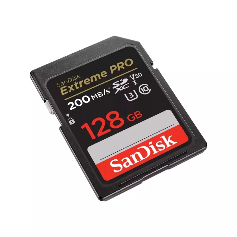 SDXC zibatmiņas karte SANDISK Extreme PRO 128 GB UHS-I U3 V30 — 200 MB/s lasīšana, 90 MB/s rakstīšana, Class 10