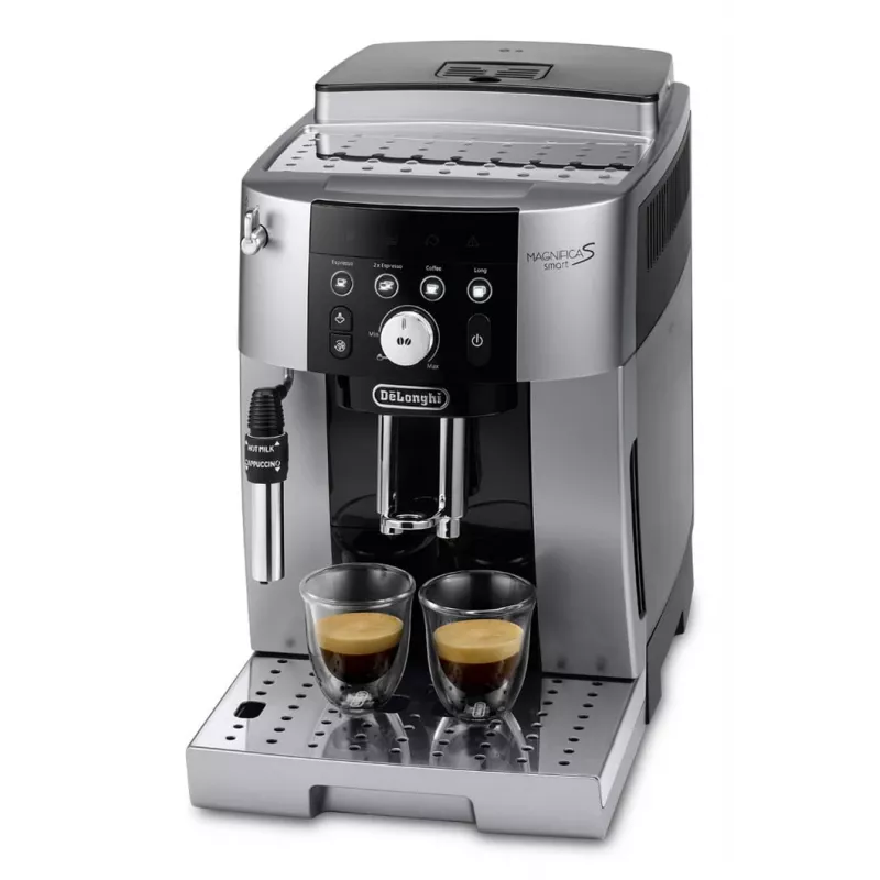 Espresso automāts De’Longhi Magnifica S Smart ECAM 250.23.SB — 1,8 L ūdens tvertne, 250 g pupiņu tvertne, 15 bāri, iebūvēta dzirnaviņa