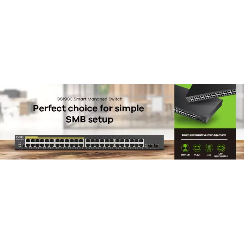 Zyxel GS1900-48-EU0102F tīkla komutators L2 Gigabit Ethernet (10/100/1000) melns