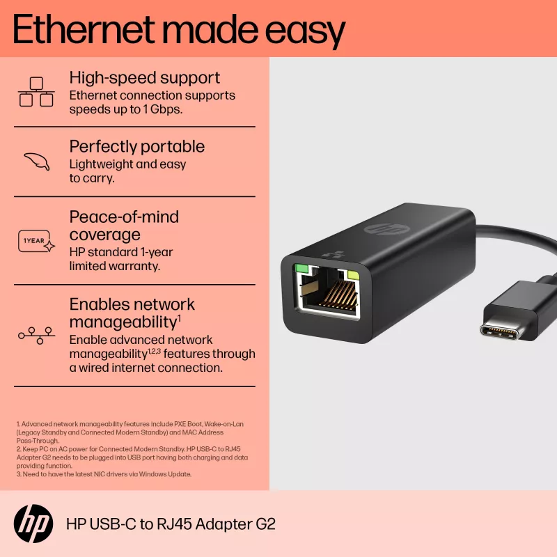 Adapter RJ-45 HP USB-C to RJ45 Adapter G2
