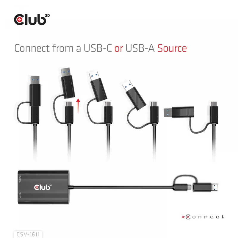 CLUB3D USB Gen1 Type-C/-A uz diviem HDMI (4K/30Hz) / VGA (1080/60Hz)