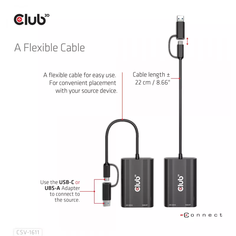 CLUB3D USB Gen1 Type-C/-A uz diviem HDMI (4K/30Hz) / VGA (1080/60Hz)