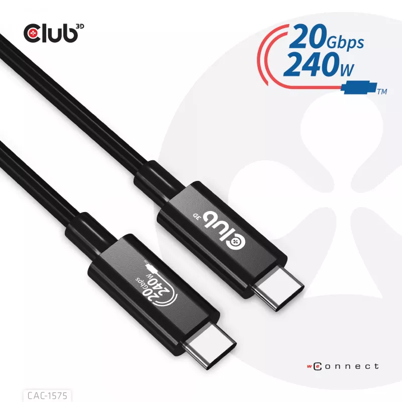 CLUB3D USB4 Gen2x2 Type-C divvirzienu kabelis 4K60Hz, dati 20Gbps, PD 240W(48V/5A) EPR M/M 2m