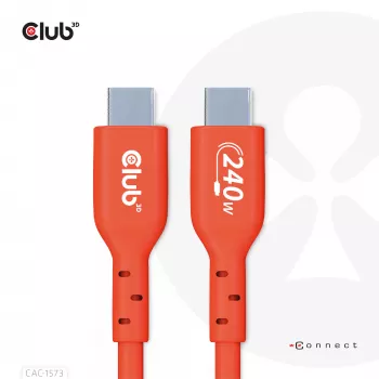 USB-C–USB-C divvirzienu kabelis CLUB3D CAC-1573, USB4 Gen 2x2, 2 m, sarkans, PD līdz 240 W