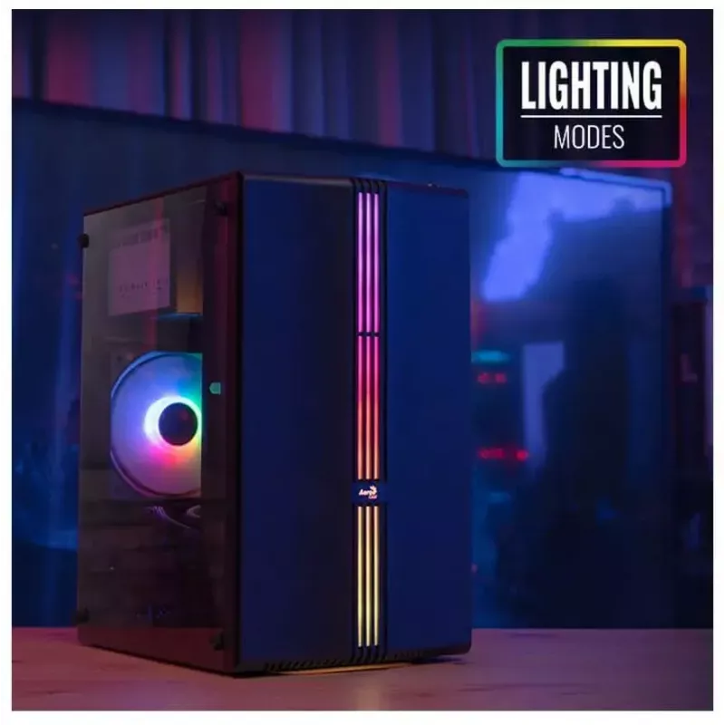 Aerocool Evo Mini RGB Micro ATX Mini Tower korpuss, melns, ar logu
