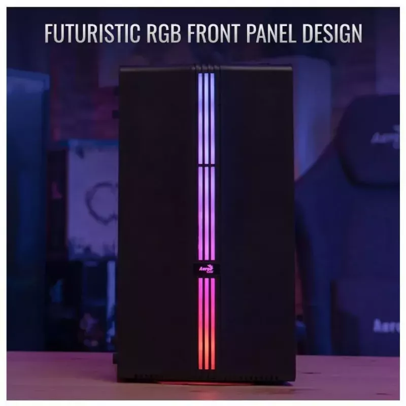 Aerocool Evo Mini RGB Micro ATX Mini Tower korpuss, melns, ar logu