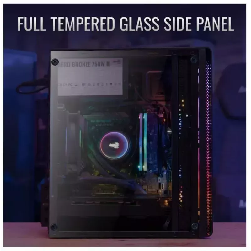 Aerocool Evo Mini RGB Micro ATX Mini Tower korpuss, melns, ar logu