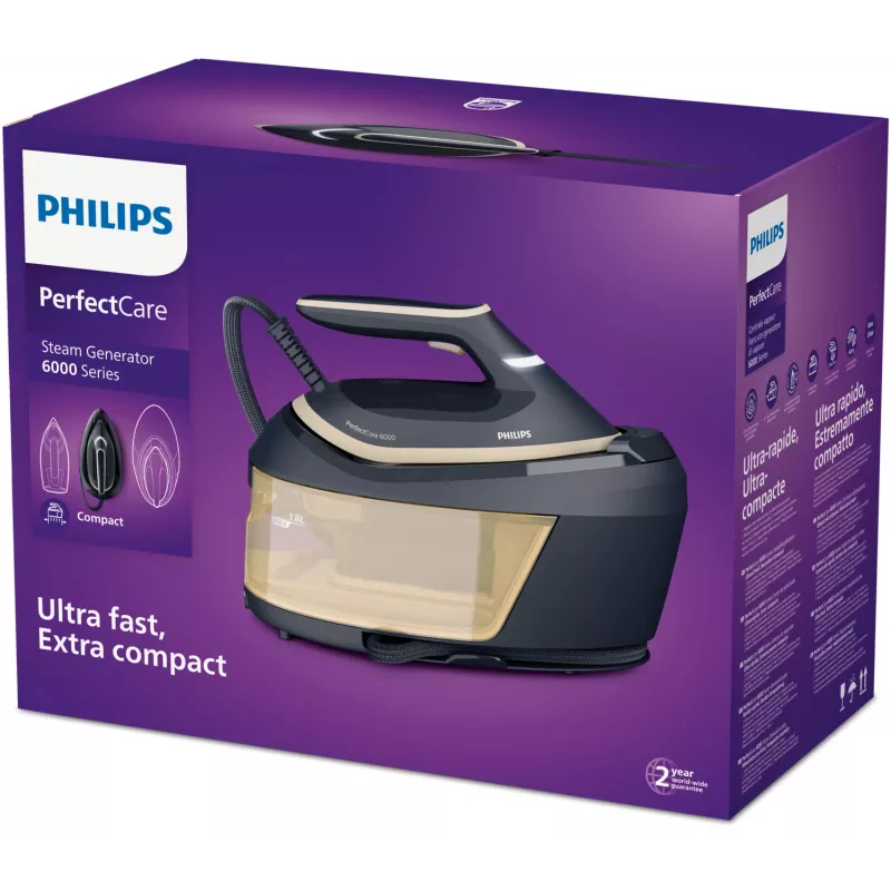 Tvaika gludināšanas stacija Philips PSG6066/20 — 2400 W, 600 g/min pastiprinājums, 1,8 L tvertne, SteamGlide Advanced zole
